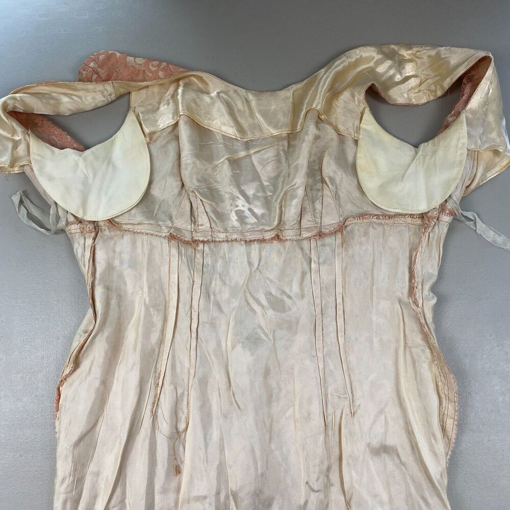 Vintage 50s Dress Womens Small Pink Satin & Lace Midi Wedding Cocktail 36x24x36 - Picture 7 of 14